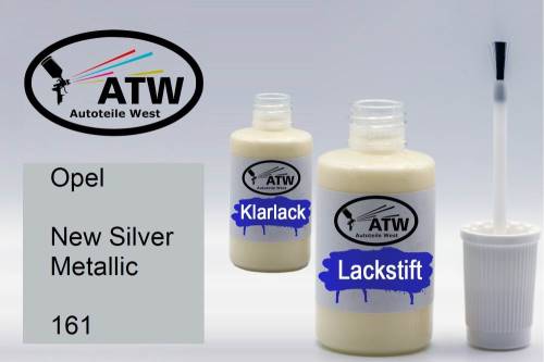 Opel, New Silver Metallic, 161: 20ml Lackstift + 20ml Klarlack - Set, von ATW Autoteile West.